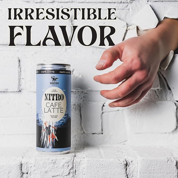 Raposa Nitro Cold Brew Ready to Drink Coffee 250ml - 8.45oz - Sweetened - Dairy Free - Vegan Cold Brew Ready to Drink, Non GMO, No Artificial Anything - 225mg Caffeine (Extra Kick (12 Pack))
