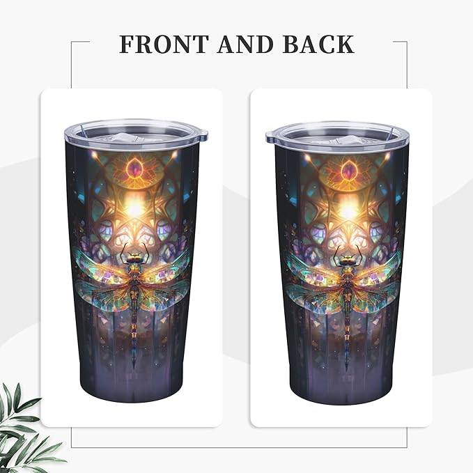 Dragonfly Tumbler with Lid and Straw 20oz Coffee Tumblers Leakproof Stainless Steel Travel Mug Vacuum Insulated Cup for Iced and Hot