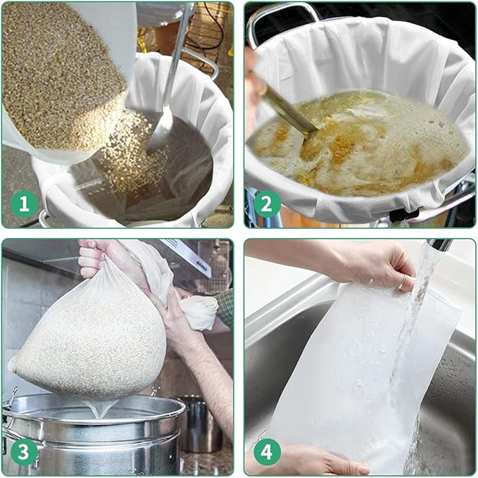 Brew Bags, 2pcs Brew In A Bag, Reusable Wine Straining Bag for Homebrewing, Fine Mesh Bag for Boiling, Durable Small Polyester Strainer Bag, 2 Pack of 16 X 18