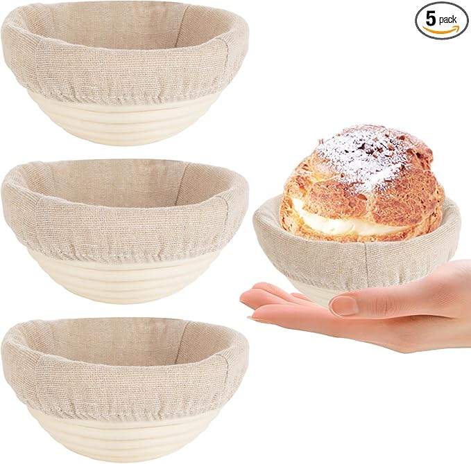 4 PCS Round Sourdough Proofing Basket 5 Inch Bread Proofing Baskets for Sourdough Bread Baking Small Batton Bread Basket Proofing with Removable Liner Cloth