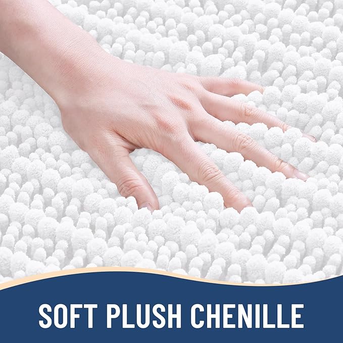 Arotive Luxury Chenille Bathroom Rug Mat, Extra Soft Thick Absorbent Shaggy Bath Rugs, Non-Slip Machine Wash Dry, Plush Bath Mats for Bathroom, Shower and Tub, 59x35, White