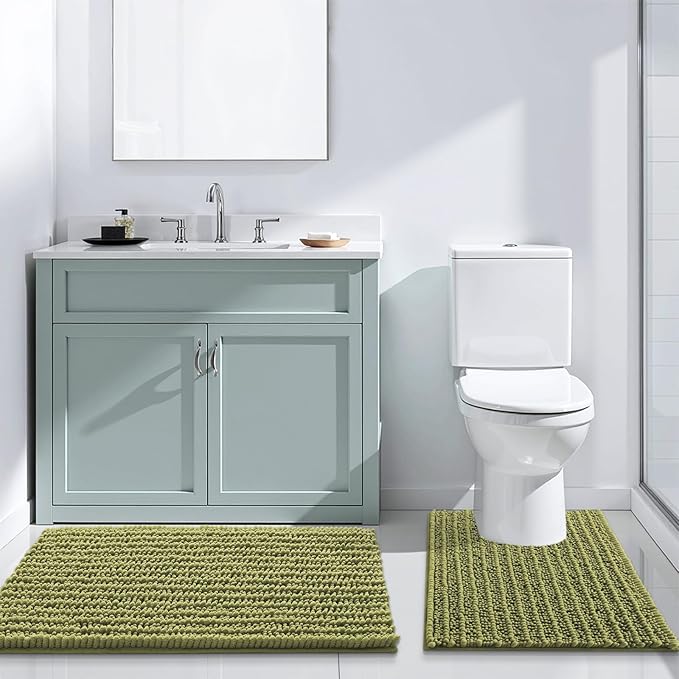 Arotive Luxury Chenille Bathroom Rug Mat, Extra Soft Thick Absorbent Shaggy Bath Rugs, Non-Slip Machine Wash Dry, Plush Bath Mats for Bathroom, Shower and Tub, 36x24, Willow Green
