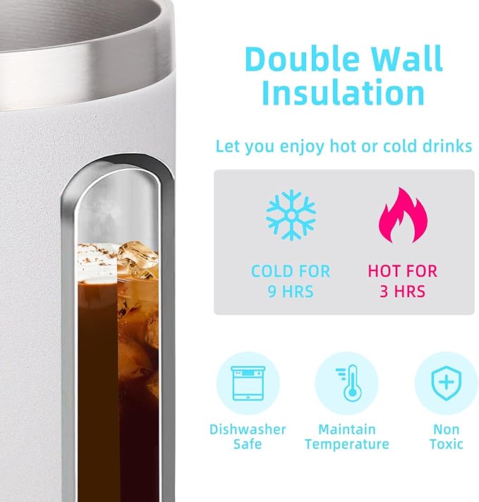 Volhoply 14oz Insulated Stainless Steel Coffee Mug with Lid Bulk 4 Pack,Not Suitable for Sublimation,Double Wall Vacuum Travel Coffee Cup with Handle, Reusable Metal Camping Mugs Keep Cold(White,4)