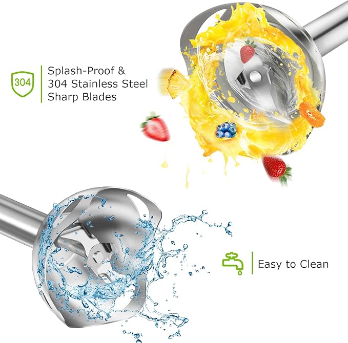 Bonsenkitchen Immersion Blender Handheld, 12-Speed and Turbo Hand Blender Electric with Sharp Blades, 3-In-1 Hand Held Stick Mixer with Egg Whisk, 24oz Beaker for Soups, Smoothies, Sauce