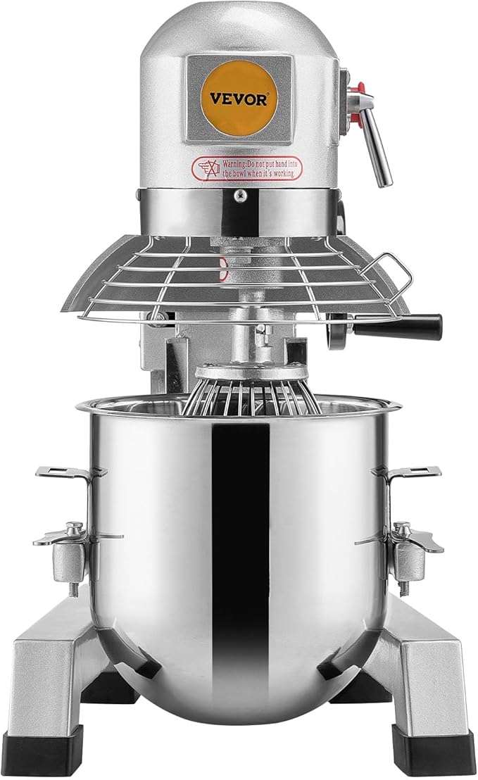 VEVOR Commercial Mixer 30Qt, Commercial Food Mixer Stainless Steel Bowl, 1100W Commercial Stand Mixer with 3 Speeds Adjustable, Dough Hook Whisk Beater Included, Perfect for Bakery Pizzeria, Silver