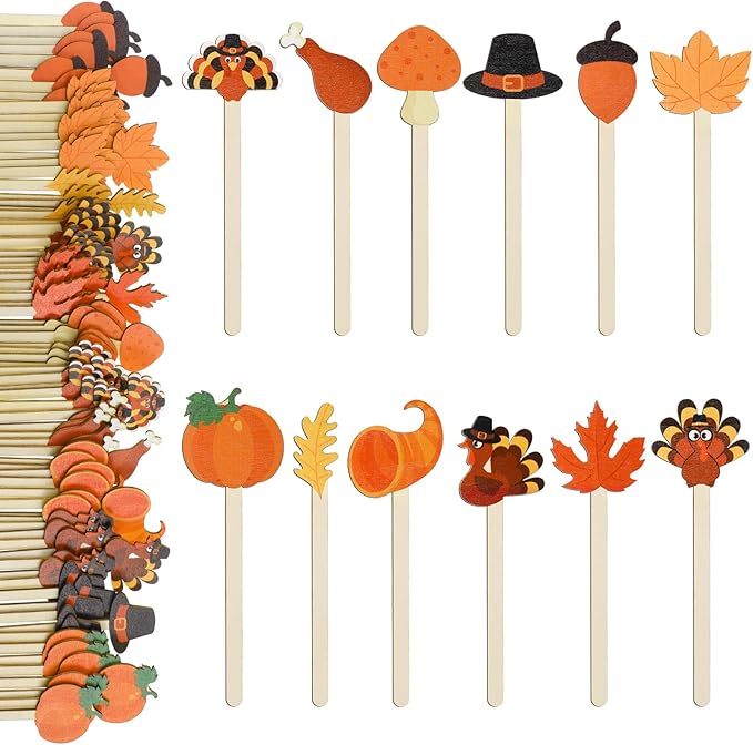 Jinei 120 Pcs Thanksgiving Coffee Stirrers Stir Sticks Natural Wooden Stir Sticks Disposable Drink Stirrers for Stirring Hot Chocolate Milkshake Restaurant Home Office