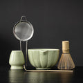 Matcha Whisk Set, Matcha Bowl with Spout, Matcha Whisk, Chasen Holder, Sifter, Bamboo Scoop - 5 Pcs Perfect Matcha Making Kit for Matcha Lover and Tea Ceremony (Speckled Green)