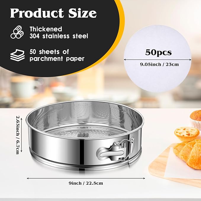 Dualshine 9 Inch Springform Cake Pan, Stainless Steel Cheesecake Pan, Round Nonstick Springform Pan with Removable Bottom, Cake Pan for Baking Cake Shop