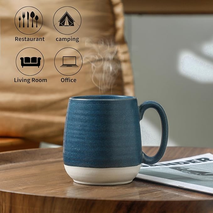 Hasense Coffee Mugs, 20 oz Oversized Coffee Cups Ceramic, Tea Cup with Handle for Coffee Cappuccino Soup Latte Hot Cocoa, Holiday Gift Mugs for Women and Men, 1 PCS(Deep Blue)