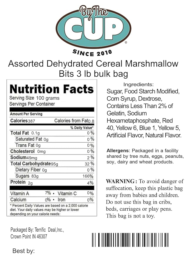 By The Cup Assorted Dehydrated Cereal Marshmallow Bits, 3 lb bulk bag