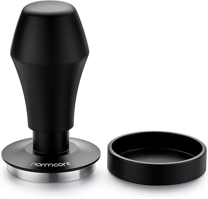 Normcore 45.5mm Spring Loaded Coffee Tamper V4 Fits Flair Pro, Pro 2, 304 Stainless Steel Flat Base, Ergonomic Anodized Aluminum Handle, Black