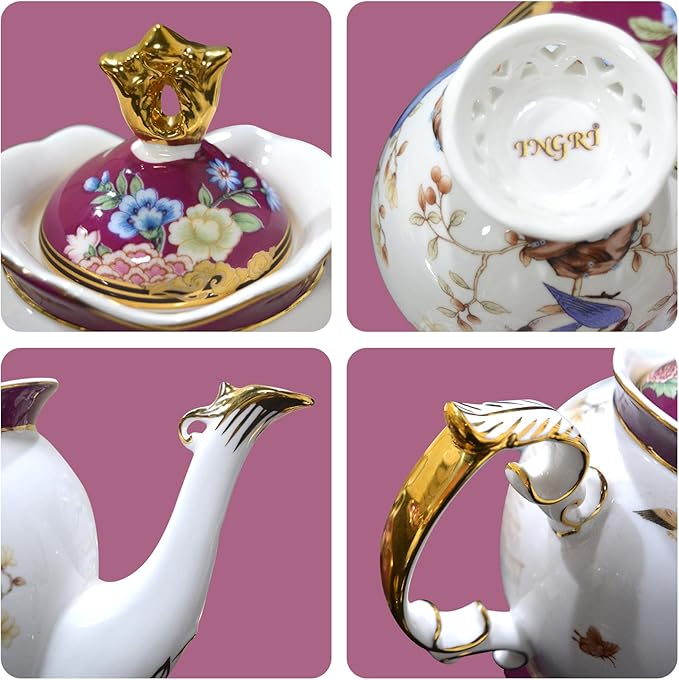 ACMLIFE Fine Bone China Tea Set for Adults with Teapot, Porcelain Tea Sets 21-Piece Vintage Floral English Tea Set for 6, China Tea Sets 24K Gold Bone China Tea Pot and Cups Set Gifts for Women