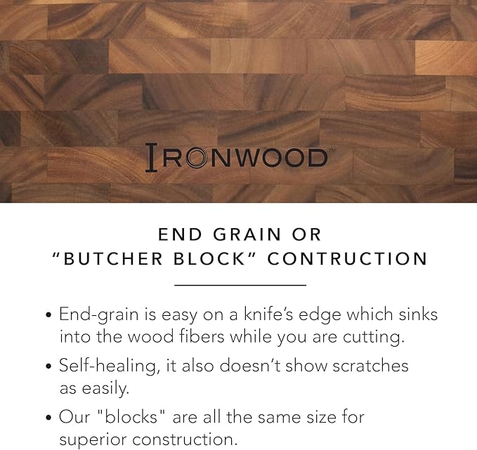 Ironwood Gourmet 28218 Square Charleston End Grain Chef's Board , Acacia Wood 14" Square