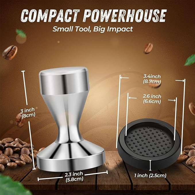 Flexzion Coffee Tamper 58mm Espresso Tamper Tool, Stainless Steel Barista-Quality Hand Press Espresso Maker with Ergonomic Silver Handle for Home and Professional Use