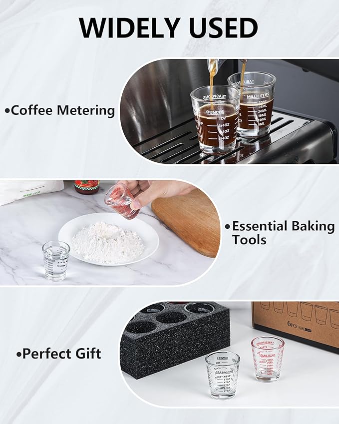 Shot Glasses Measuring Cup Set 2PACK Espresso Shot Glasses Liquid Heavy Glass 26-Incremental Measurement 1 OZ, 2 TBS, 6 TSP, 30 ML Kitchen Tools (RED&Black)
