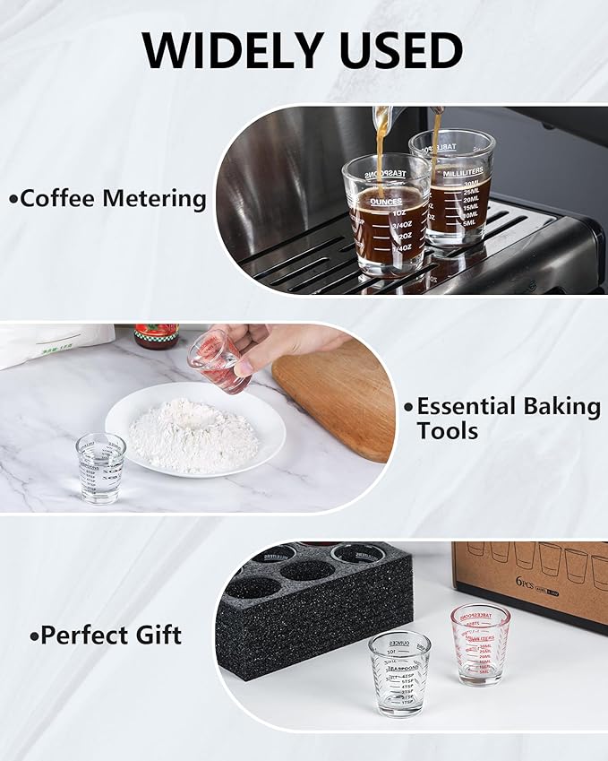 Shot Glasses Measuring Cup Set 6 Pack Espresso Shot Glasses Liquid Heavy Glass 26-Incremental Measurement 1 OZ,2 TBS,6 TSP,30 ML Kitchen Tools(Red)