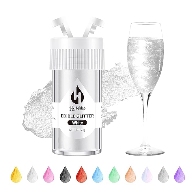 White Edible Glitter for Cocktails - 6g White Luster Dust Edible Drink Glitter Food Grade Metallic Shimmer Powder Cake Sprinkles for Beverage Chocolate Candy
