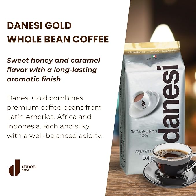 Danesi Caffe Italian Whole Coffee Beans - Espresso Coffee Beans and Medium Roast Whole Bean - Perfect for Espresso Machines, French Press, and Home Brewing - Gold (13.2 lb)