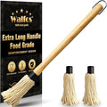 Walfos BBQ Mop Brushes for Sauce, Grilling Basting Mop Wooden Long Handle with 3 Heads, for Grilling, Barbecue, Smoking Steak (18")