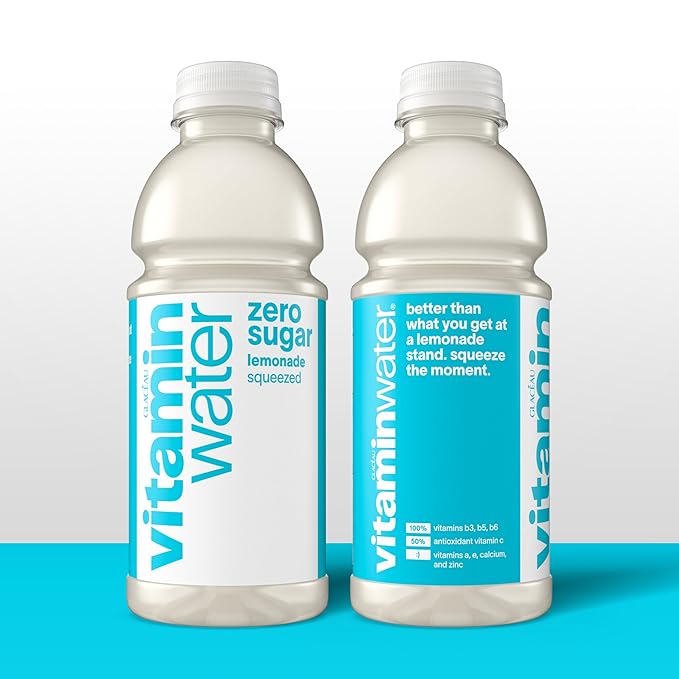 vitaminwater Zero Sugar Squeezed Lemonade Nutrient Enhanced Flavored Water Beverage, 20 fl oz Bottles, 12 pack