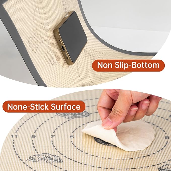 Silicone Mat for Baking, Extra Thick Silicone Baking Mat with 10 Easy Recipes, Non Stick Pastry Mat for Dough Rolling, Macaron, Cookie, bread, Pizza, Fondant/Pie Crust, Oven& Dishwasher Safe