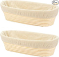 2 PCS 10 inch Oval Long Banneton Brotform Bread Dough Proofing Rising Rattan Basket & Liner for Professional & Home Bakers