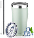 20 oz Tumbler with Lids and Straws, Stainless Steel Insulated Coffee Tumbler, Double Wall Vacuum Insulated Travel Mug Cup, Leakproof Thermal Coffee Cup for Hot and Cold Drinks (green tea)