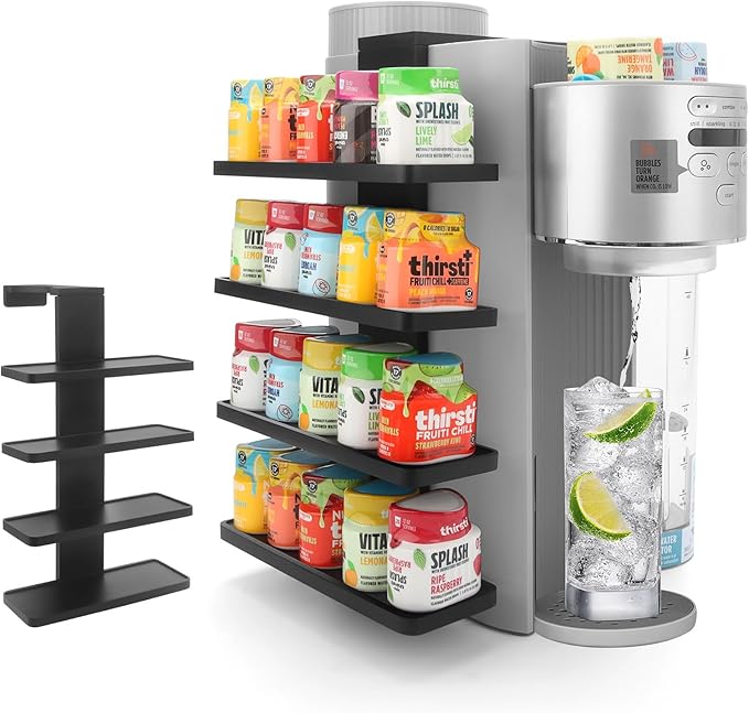 Flavor Pods Holder Compatible With Ninja Thirsti,Side-Mounted 4-tier Flavor Storage Holder Holds 20 Flavore Water Drops,Wooden Organizer for Ninja Thirsti WC1001/WC2002 Soda Maker Drink System