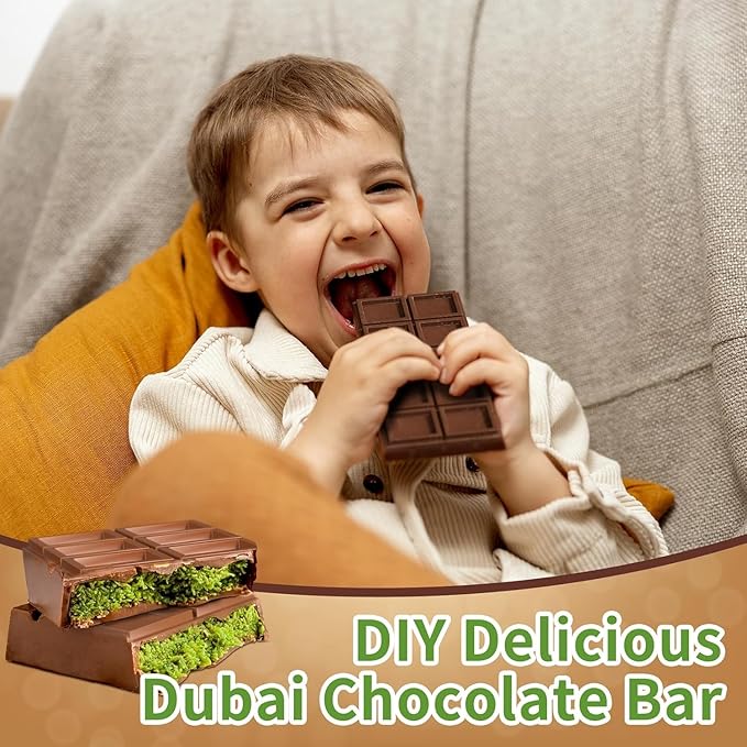 Chocolate Bar Mold,2 Pack 2 in 1 Dubai Chocolate Molds and Scraper for Stuffed Bar,Deep Large and Thick Chocolate Candy Bar Mold for Filling Knafeh Pistachio Kit