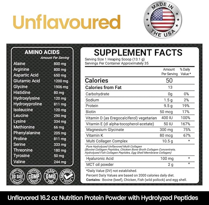 Multi Collagen Protein Powder 16.2 oz (Pack of 6) | 5 Types with Bone Broth, Hydrolyzed Peptides, Biotin & MCT Oil, Unflavored, Supports Skin, Hair, Nails, Joints & Gut Health