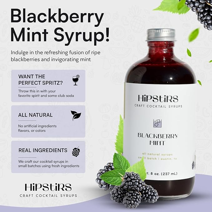 HipStirs Blackberry Mint Syrup for Cocktails - Real Ingredients Make our Blackberry Syrup for Drinks Perfect for a Sangria Mix (8 Fl Oz)
