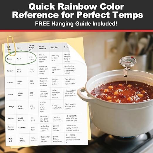 Upgraded Candy Thermometer Waterproof - Oil Thermometer for Frying with Clips - 9" Side of Pot Rainbow dial Thermometer Deep Fry for Oil Candy Candle BBQ - Silver XL