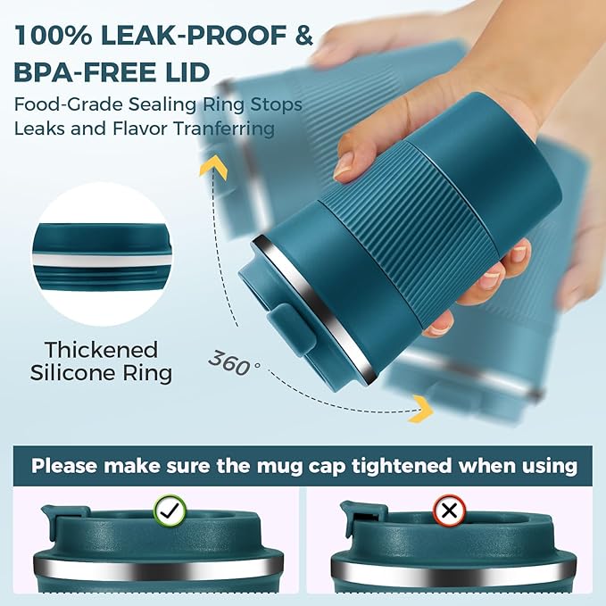 Volhoply 13 oz Stainless Steel Insulated Travel Coffee Mug with Fip Lid Bulk 8 Pack,Reusable Double Wall Vacuum Metal Coffee Cup,Portable Leak Proof Thermal Tumbler for Hot & Cold Drinks(Assorted,8)