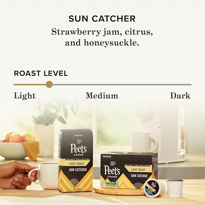 Peet's Coffee, Light Roast K-Cup Coffee Pods for Keurig Coffee Machines - Sun Catcher, 10 Count (1 Box of 10 K Cups)