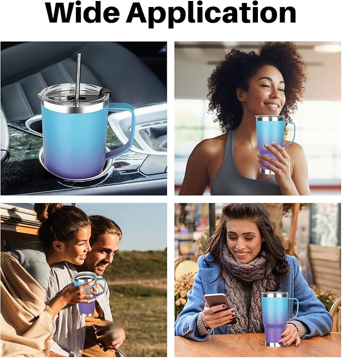 20 oz Tumbler with Handle, Stainless Steel Insulated Tumbler with Lid and Straw, Double Wall Vacuum Coffee Mug Tumbler, Insulated Coffee Thermal Cup for Cold and Hot (Blue Purple, 20 Ounces)