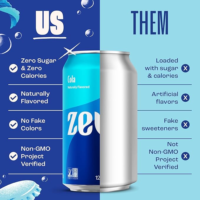 Zevia Zero Sugar Soda, Rainbow Variety Pack, 12 oz Cans (24-Pack) – Naturally Sweetened, Non-GMO Project Verified, Gluten-Free, Vegan