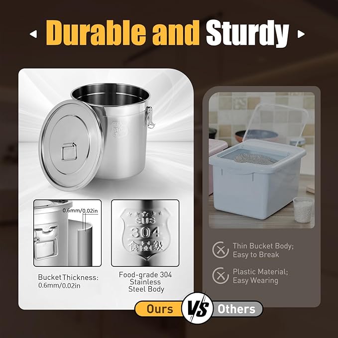 1115 OZ Stainless Steel Canister Rice Cereal Grain Storage Containers with Lid Airtight Coffee Bean Storage Milk Flour Sugar Food Storage for Home Bar Restaurant (33L/1115 OZ)