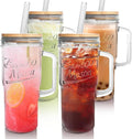 ANOTION Glass Cups with Lids and Straws - 24 oz Tumbler with Handle Halloween Coffee Cups Glass Straws Mason Jar Cups Drinking Set Kitchen Essentials Coffee Bar House Warming Gifts New Home
