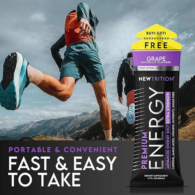 NewTrition® Extra Strength Energy Shots, 250mg Caffeine Energy Shots with Vitamin B & Amino Acids, Sugar-Free Vitamin Energy Shot, 1.7 fl oz (Pack of 24, Grape)