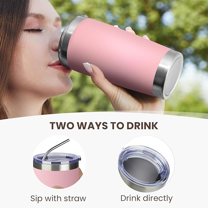 MEWAY 20oz Tumbler 12 Pack Double Wall Vacuum Insulated Travel Mug Bulk, Stainless Steel Tumblers with Lid and Straw, Durable Powder Coated Coffee Cups for Cold & Hot Drinks (Pink, 12)