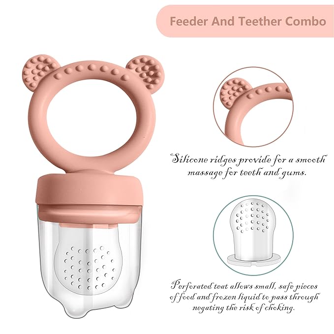 Silicone Baby Food Freezer Tray with Teething Popsicle Molds - Baby Fruit Feeder and Breastmilk Teether Combo