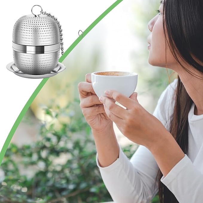 Numola Tea Ball Infuser for Loose Tea, Extra Fine Mesh Tea Strainer with Drip Tray, 304 Stainless Steel Tea Steeper for Black Tea, Rooibos, etc
