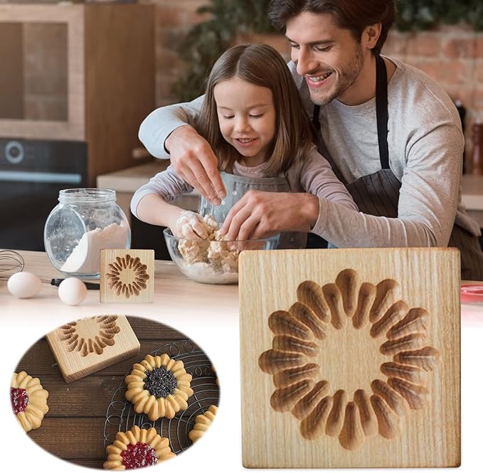 Wooden Cookie Biscuit Mold, 3D Baking Mold, Embossing Craft Decorating Baking Tool, Suitable for Halloween Thanksgiving Christmas Kitchen DIY (Shape B 10 * 10 * 2)