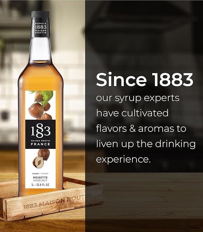 1883 Hazelnut Coffee Syrup,for Drinks, Made in France, 1 Liter Glass Bottle