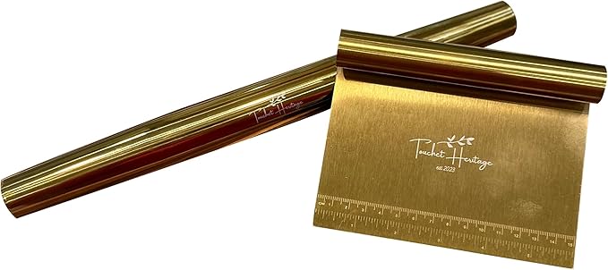 French Rolling Pin and Dough Scraper Set | Gold Bench Scraper Tool | Rolling Pin For Dough | Bread Making Accessories | Metal Bread Dough Cutter | Sourdough Scraper | Rolling Pin for Baking, small
