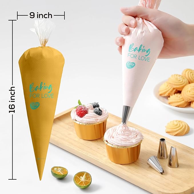 16 Inch Thick Disposable Piping Bags, 100PCS Anti Burst Pastry Bags for Cake Decorating Cream Frosting and Baking Supplies, Tipless Piping
