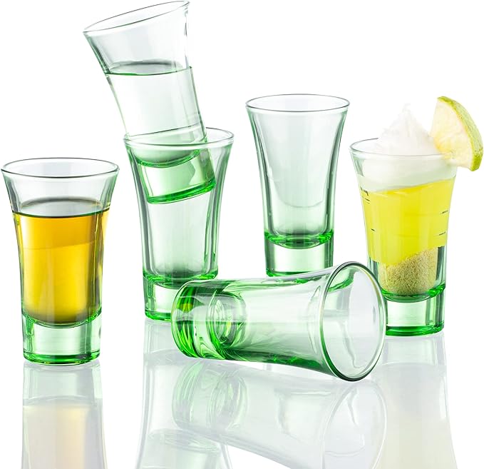 M&N HOME Ombre Green Shot Glass Set, 2 Oz Set of 6 Colored Shot Glasses, Whiskey Glasses, Tequila Shot Glasses, Cocktail Glasses, Round Shot Glasses for Vodka, Spirits & Liquor (Gradient Green Set)