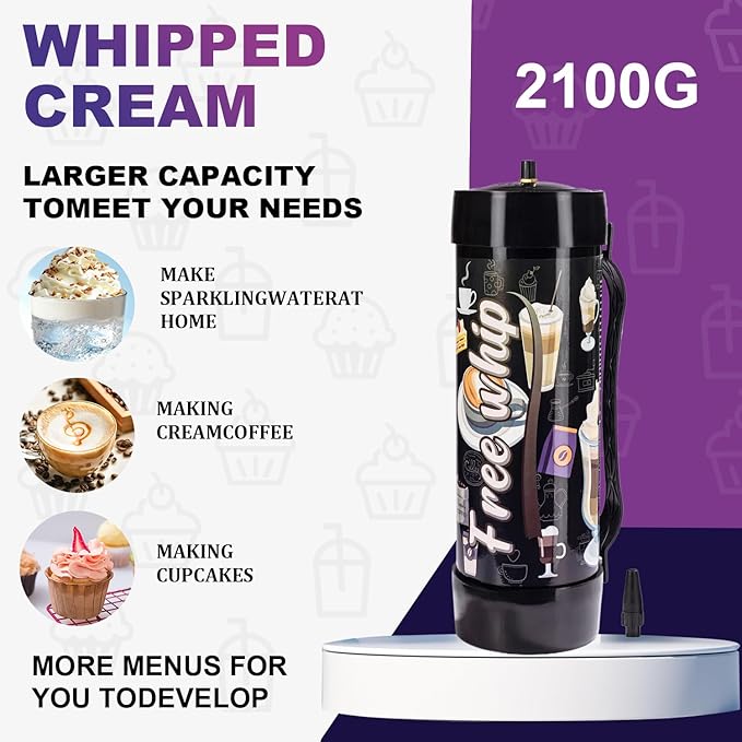 2100G Whipped Cream Charger Tank (1 Pack), 3.3L Food Grade Nitrous gas Cartridges for Desserts & Cocktails, Fits with Any Standard Dispensers, Leak Proof Steel
