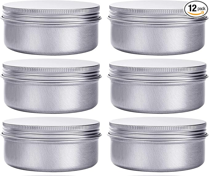 6 Ounce Aluminum Cans 180 mL Screw Lid Metal Storage Tins Containers for Storing Spices, Candies, Lip Balm, Candles, 12 Pcs.