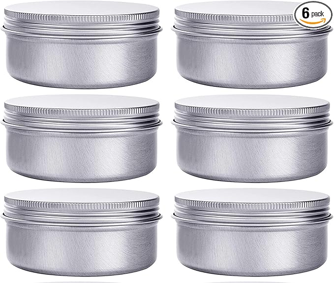6 Ounce Aluminum Cans 180 mL Screw Lid Metal Storage Tins Containers for Storing Spices, Candies, Lip Balm, Candles, 6 Pcs.